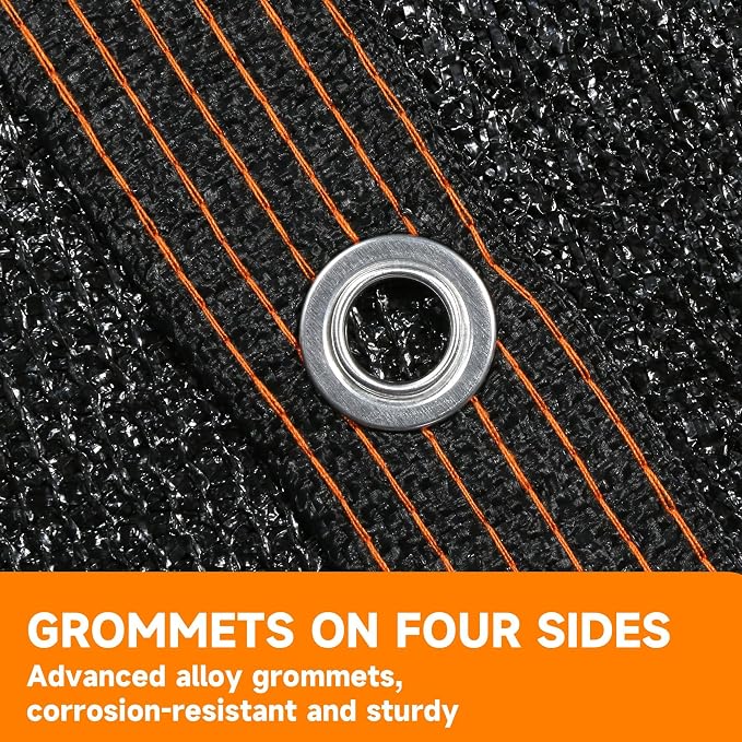 90% Shading Rate 12'x12' Black Shade Cloth, UV Resistant Durable Mesh Tarp - Image 5