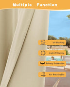 Extra Wide Outdoor Curtains for Patio Waterproof 4 Pcs 110x84 Inch Cream | - Image 3