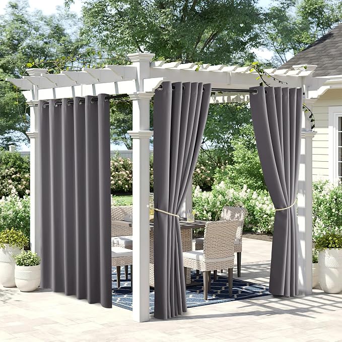 NICETOWN 2 Panels Waterproof Patio Outdoor Curtains 95 inches Long, Thermal by NICETOWN