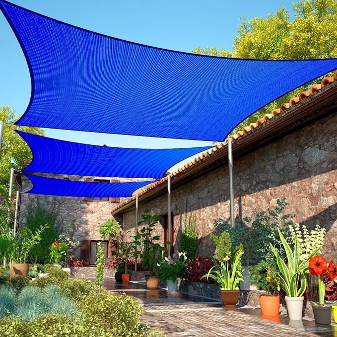 9' x 21' Blue Sun Shade Sail UPF50 Rectangle smTAPR0816 Canopy Fabric Cloth by ShadeMart