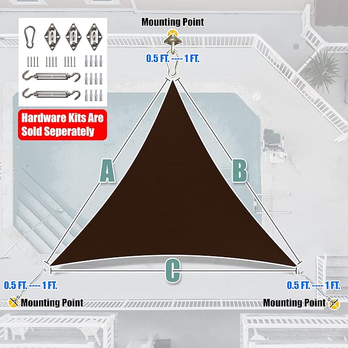 Amgo Custom Size 20' x 20' x 20' Brown Triangle Sun Shade Sail UPF50+ AGTAPT10 - Image 6