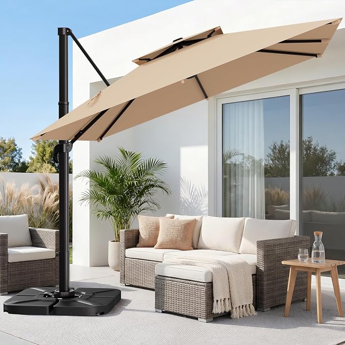 11×11 FT Double-Top Cantilever Patio Umbrella, Outdoor Umbrellas by AreShark