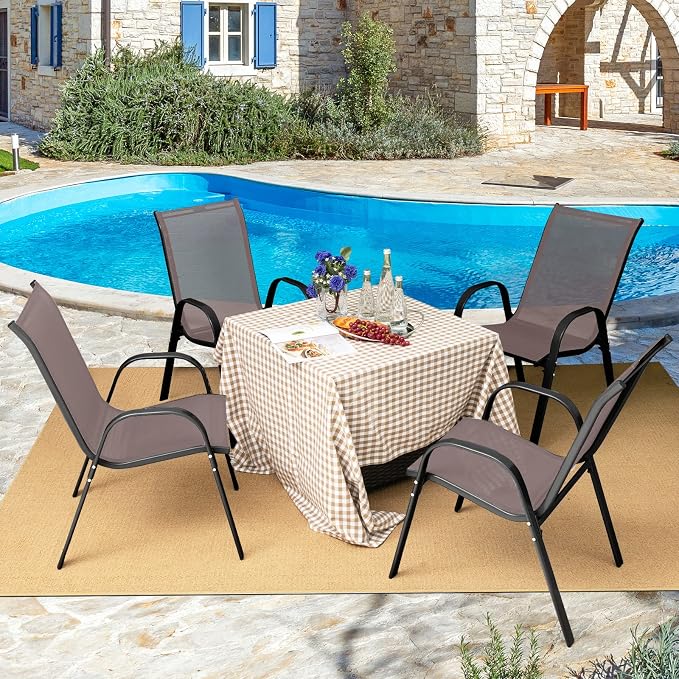 Tangkula Patio Dining Chairs Set of 4, Outdoor Stackable All Weather Heavy Duty - Image 6