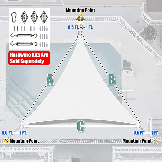 Amgo Custom Size 15' x 15' x 15' White Triangle Sun Shade Sail UPF50+ AGTAPT10 - Image 6