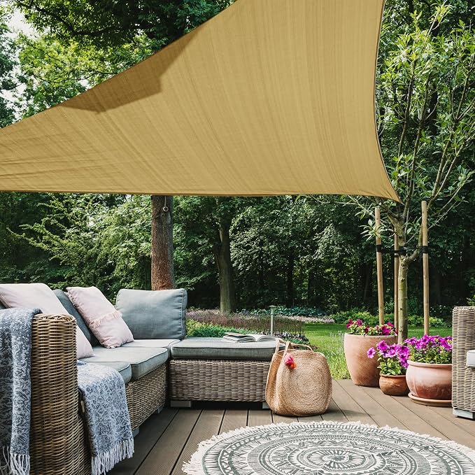 12 'x 12' x 12' Triangle Sun Shade Sail, 185 GSM HDPE, Sand | 95% UV block by LagemiexShadeProduct
