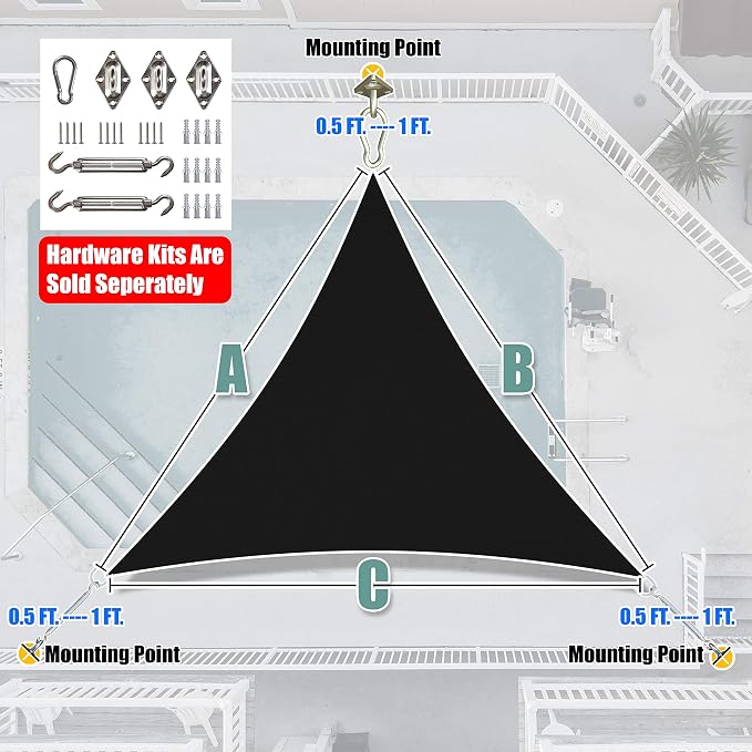 Amgo Custom Size 12' x 12' x 12' Black Triangle Sun Shade Sail UPF50+ AGTAPT10 - Image 6