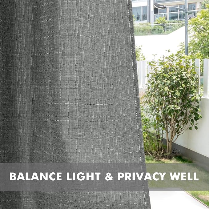 Linen Outdoor Curtains for Patio Waterproof 4 Pcs 54x84 In Light Grey | Light - Image 5