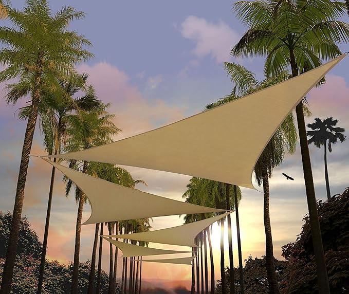 Amgo Custom Size 7' x 7' x 7' Sand Beige Triangle Sun Shade Sail UPF50+ AGTAPT12 by Amgo