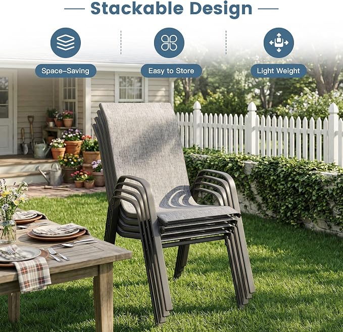 DIFY Patio Chairs Set of 2, Stackable Outdoor Dining Chairs Set - Image 4