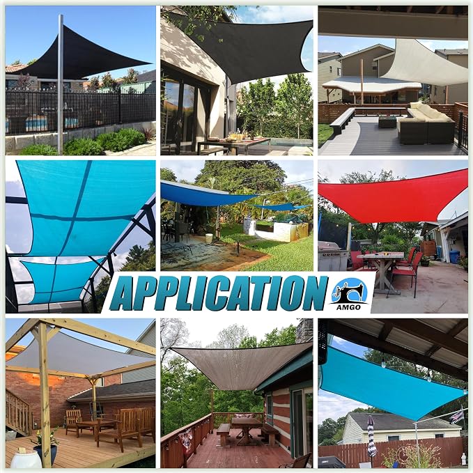 Amgo Custom Size 6' x 10' Black Rectangle Square Sun Shade Sail UPF50+ - Image 4