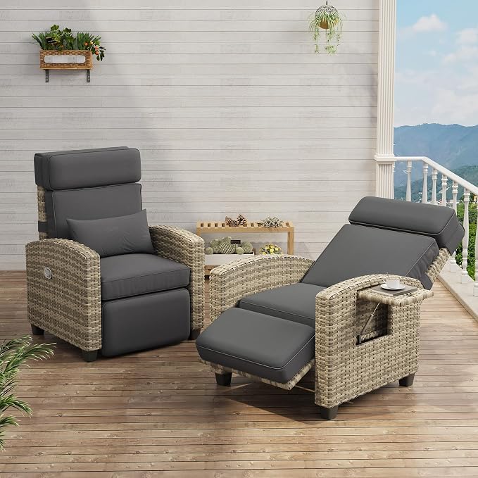 2PCS Outdoor Recliner Chair, Reclining Patio Chairs - Image 5
