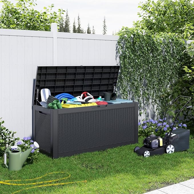 PatioZen 120 Gallon Resin Deck Box, Lockable Weatherproof Outdoor Storage Box - Image 6