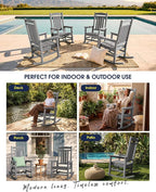 Oversized Outdoor Rocking Chairs Set of 2, Porch Rocker Unique Gray | - Image 6