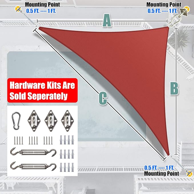 Amgo Custom Size 12' x 17' x 20.8' Red Right Triangle Sun Shade Sail UPF50+ - Image 6