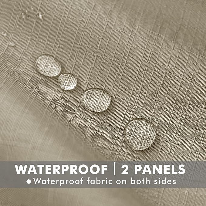 Linen Outdoor Curtains for Patio Waterproof 4 Pcs 54x84 In Taupe | Light - Image 2
