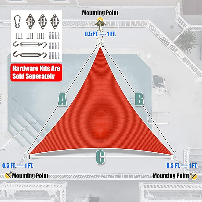 Amgo Custom Size 10' x 10' x 10' Red Triangle Sun Shade Sail UPF50+ AGTAPT10 - Image 6