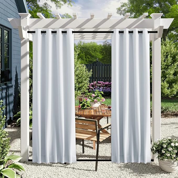 NICETOWN 2 Panels Windproof Blackout Outdoor Curtains W46xL80 Off White | - Image 2
