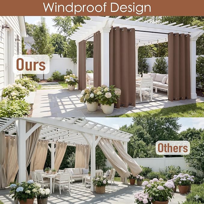 RYB HOME Extra Wide Outdoor Curtains 2 Panels or Patio Waterproof | Blackout - Image 2