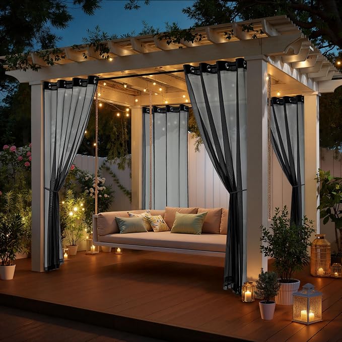 MIULEE Black Outdoor Curtain for Patio Waterproof 4 Panels 54 x 108 Inch | - Image 5