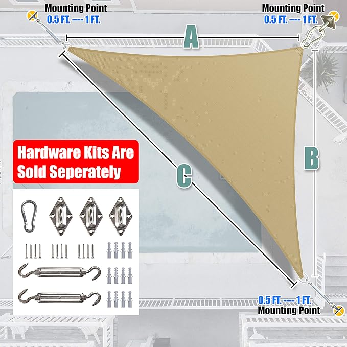 Amgo Custom Size 19' x 23' x 29.8' Sand Beige Right Triangle Sun Shade Sail - Image 6