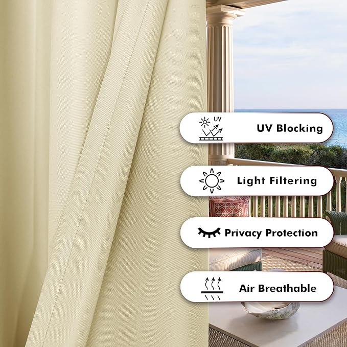 BONZER Outdoor Curtains for Patio Waterproof Thick Privacy Extra Wide | Grommet - Image 4