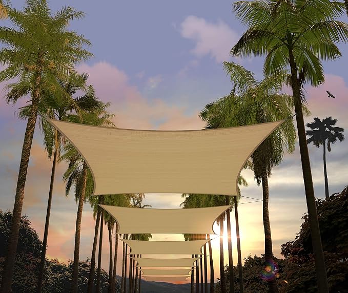 Amgo Custom Size 15' x 16' Sand Beige Rectangle Square Sun Shade Sail UPF50+ by Amgo