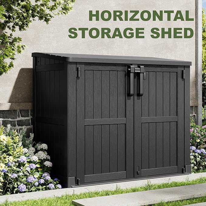 36 Cu Ft Horizontal Resin Storage Shed, Weatherproof Outdoor Storage Cabinet - Image 3