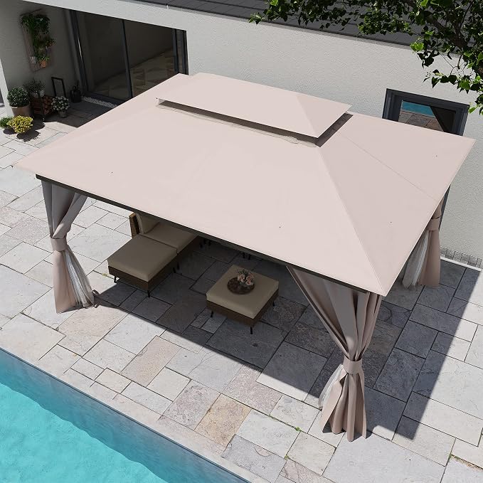 10'x13' Outdoor Gazebo, Heavy Duty Metal Frame Patio Canopy - Image 4