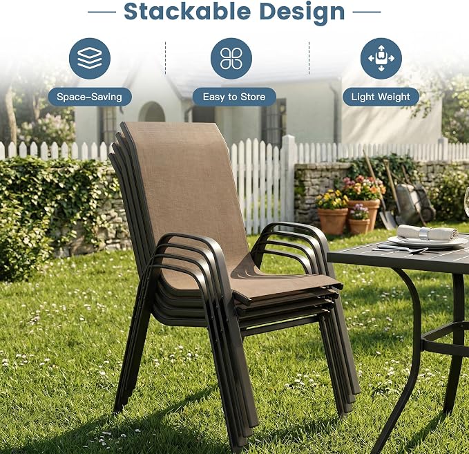 DIFY Patio Chairs Set of 6, Stackable Outdoor Dining Chairs Set - Image 4