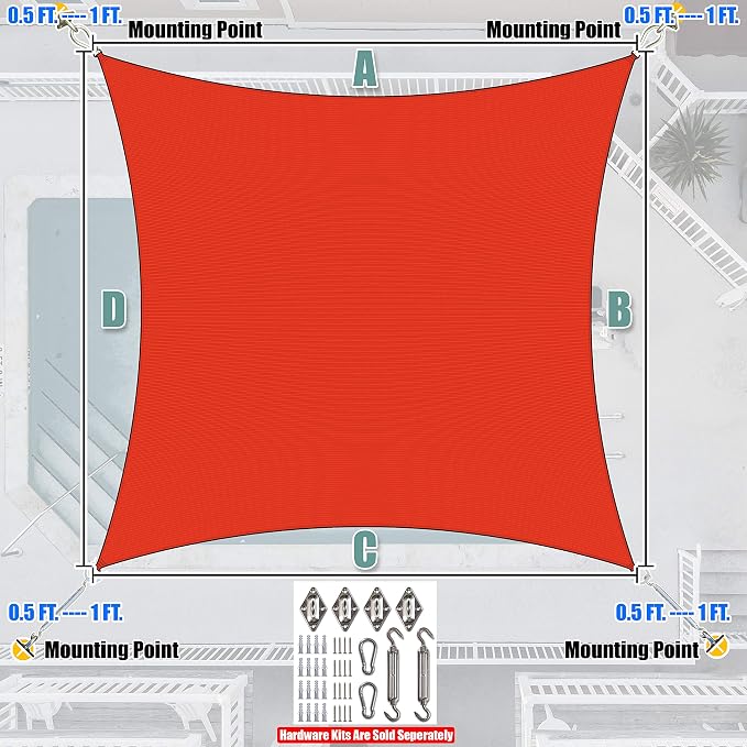Amgo Custom Size 7' x 18' Red Rectangle Square Sun Shade Sail UPF50+ AGTAPR0810 - Image 7