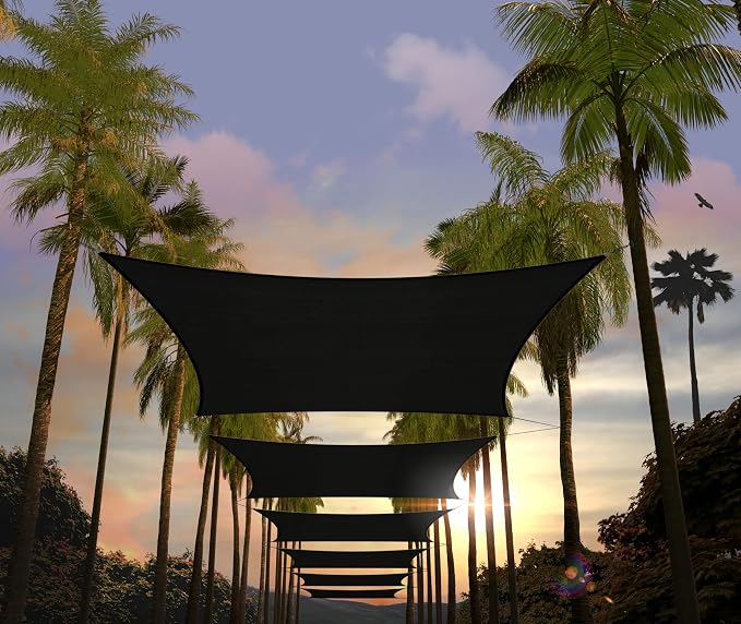 Amgo Custom Size 9' x 15' Black Rectangle Square Sun Shade Sail UPF50+ by Amgo