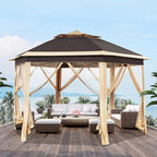 Yaheetech 13x13 Pop Up Gazebo Double-Tier w/Mesh Netting Patio Canopy Brown | - Image 2