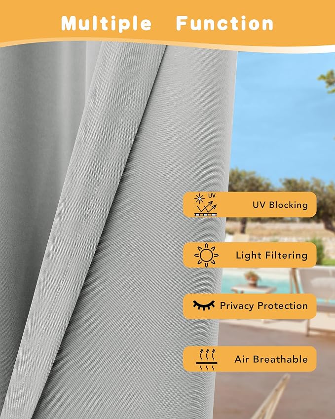 Extra Wide Outdoor Curtains for Patio Waterproof 2 Pcs 110x84 Inch Silver | - Image 3