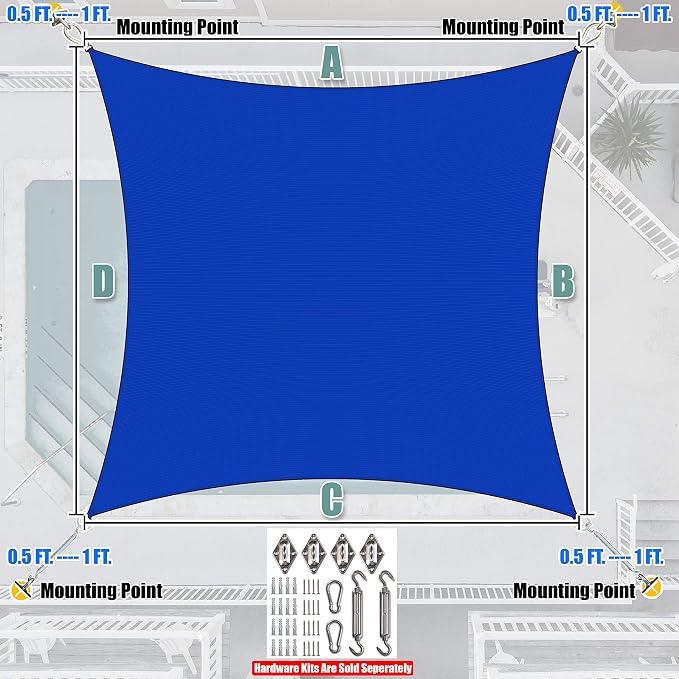 Amgo Custom Size 16' x 20' Blue Rectangle Square Sun Shade Sail UPF50+ - Image 7