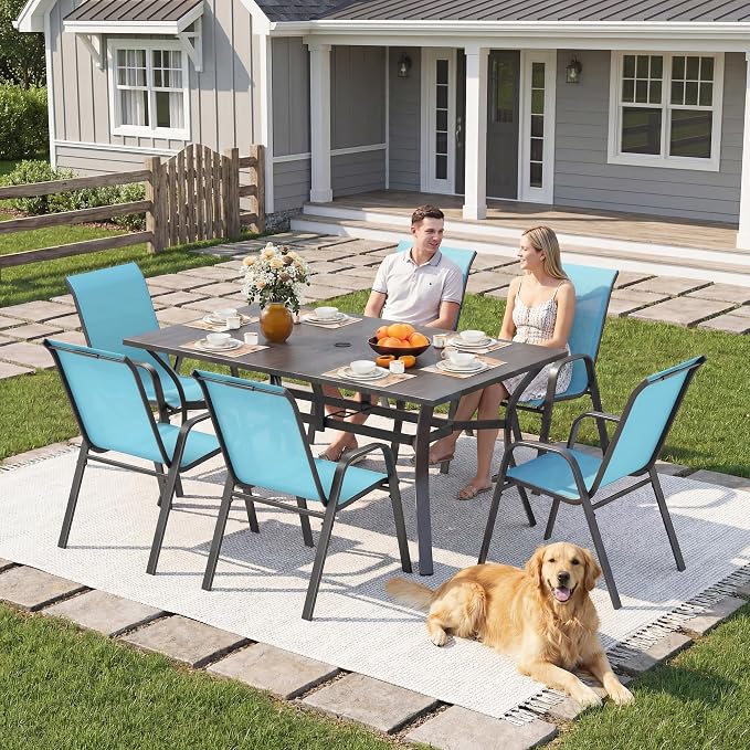 Outdoor Patio Chairs Set of 8 Stackable Dining Chairs All-Weather Textilene - Image 3