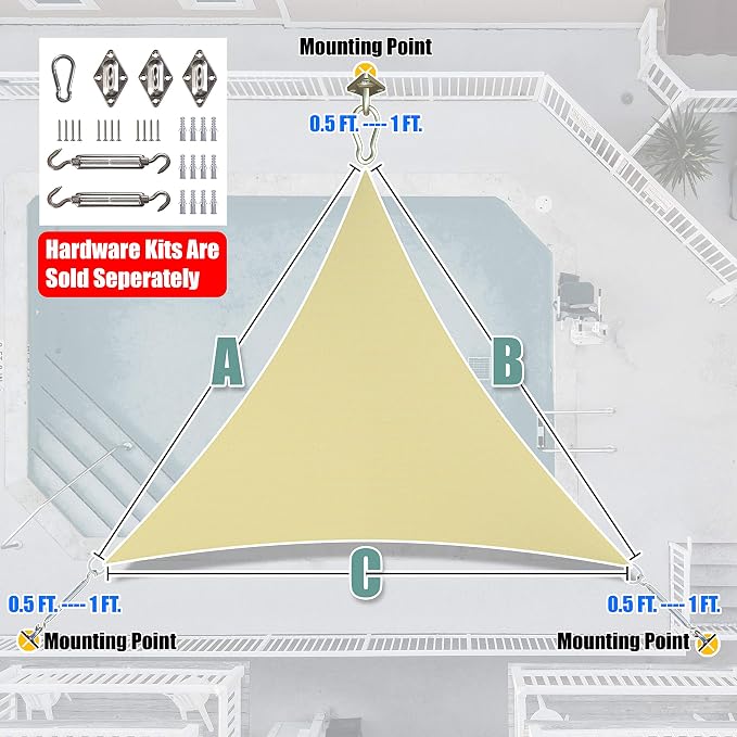 Amgo Custom Size 13' x 13' x 13' Beige Triangle Sun Shade Sail UPF50+ AGTAPT10 - Image 6