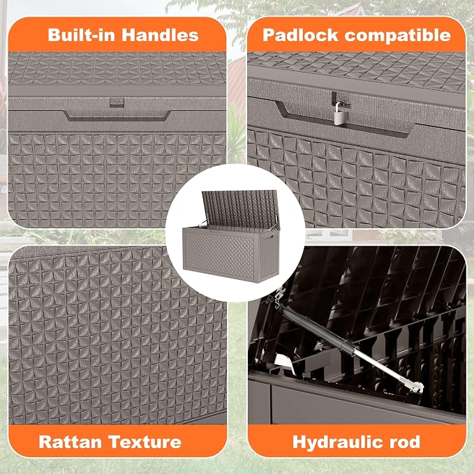 PatioZen 110 Gallon Deck Box Outdoor, Weatherproof Resin Patio Storage Box - Image 7