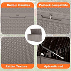 PatioZen 110 Gallon Deck Box Outdoor, Weatherproof Resin Patio Storage Box - Image 7