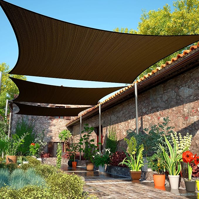 13' x 14' Brown Sun Shade Sail UPF50 Rectangle smTAPR0816 Canopy Fabric Cloth by ShadeMart