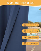 Extra Wide Outdoor Curtains for Patio Waterproof 2 Pcs 110x95 Inch Navy | - Image 3