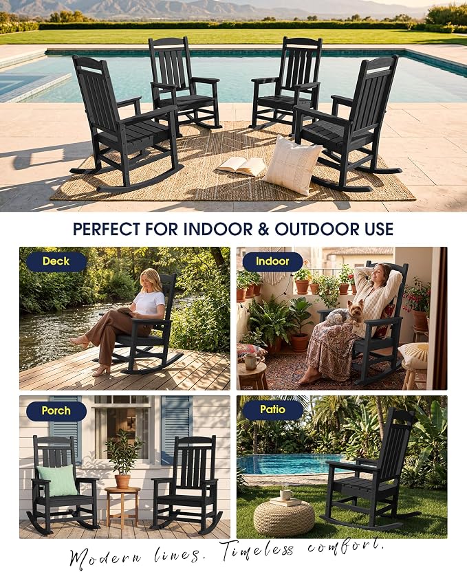 Oversized Outdoor Rocking Chairs Set of 2, HDPE Porch Rocker - Image 8