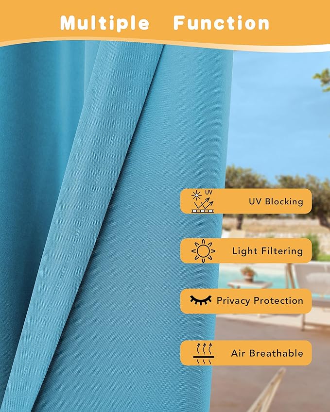 HolidayIdeas Outdoor Curtains for Patio Waterproof 4 Pcs 54x95 Inch Teal | - Image 3