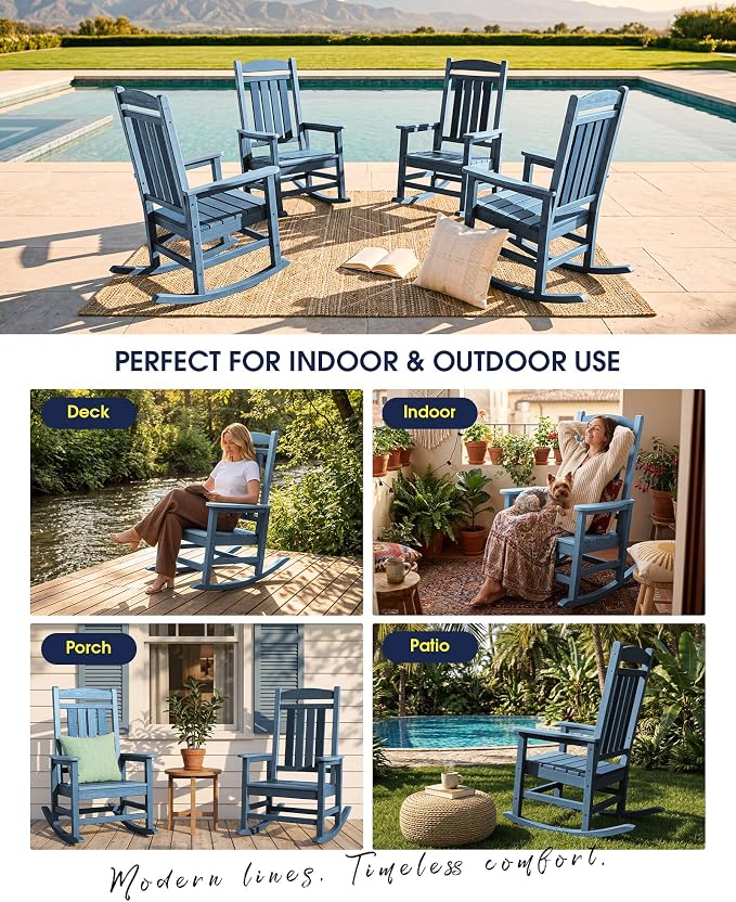 Oversized Outdoor Rocking Chair, Porch Rockers, Unique Blue | - Image 5