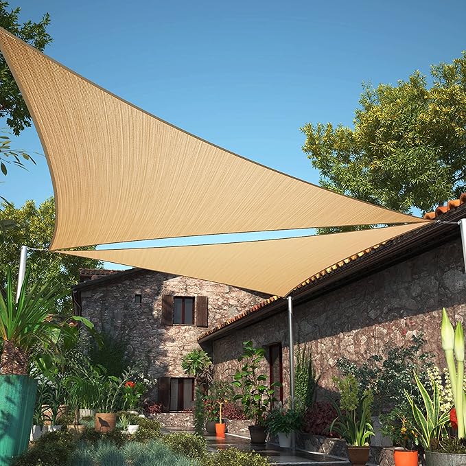 13' x 13' x 18.4' Sand Beige Sun Shade Sail UPF50 Right Triangle SMTAPT12 by ShadeMart
