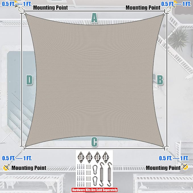 Amgo Custom Size 15' x 19' Grey Rectangle Square Sun Shade Sail UPF50+ - Image 7