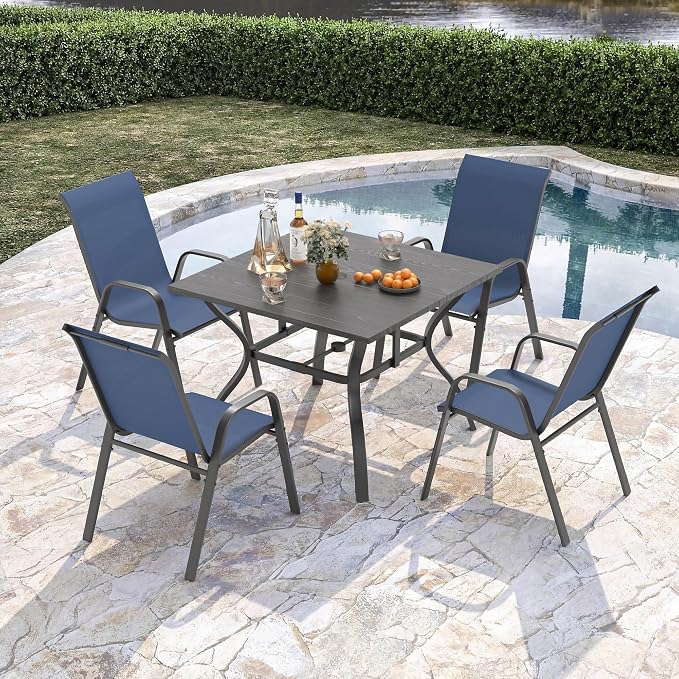 Outdoor Patio Chairs Set of 6 Stackable Dining Chairs All-Weather Textilene - Image 5