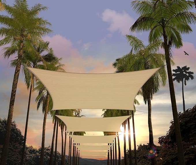Amgo Custom Size 12' x 22' Beige Rectangle Square Sun Shade Sail UPF50+ by Amgo