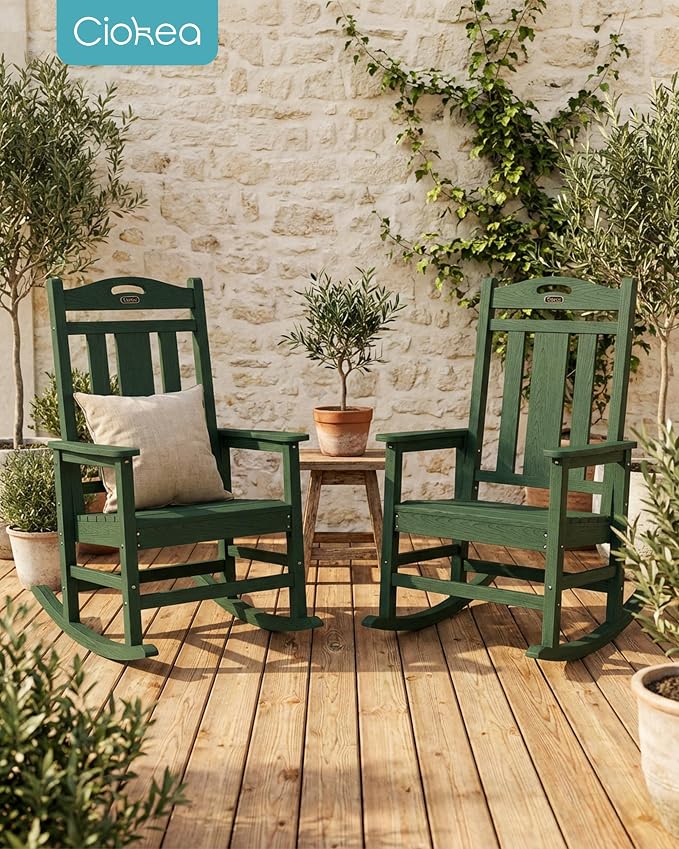 Oversized Outdoor Rocking Chair, High Back Patio Rockers, Deep Green | - Image 2