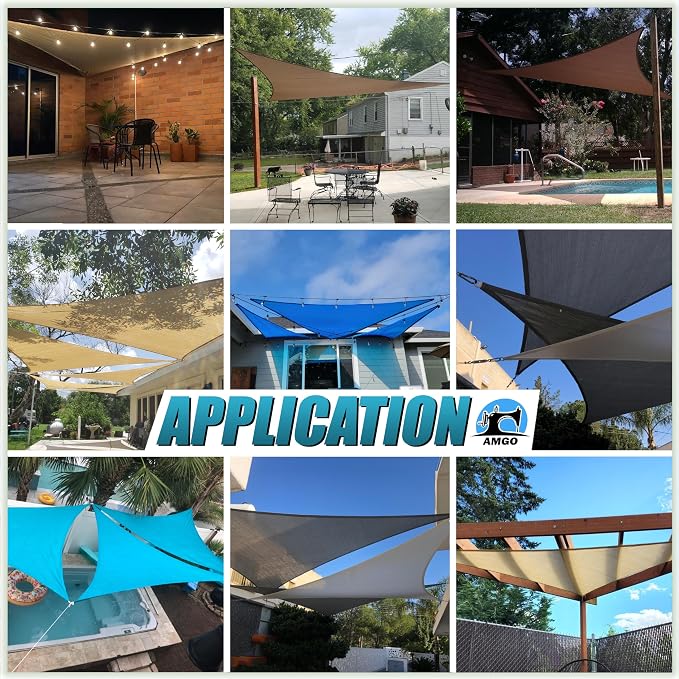 Amgo 22' x 22' x 22' Blue Triangle Sun Shade Sail Outdoor Canopy Awning UPF50+ - Image 4